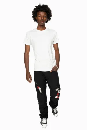 GYPSY STRAIGHT LEG JEANS LIMITED EDITION WITH STAR PATCHES  EMBELLISHED WITH CRYSTALS IN PURE BLACK