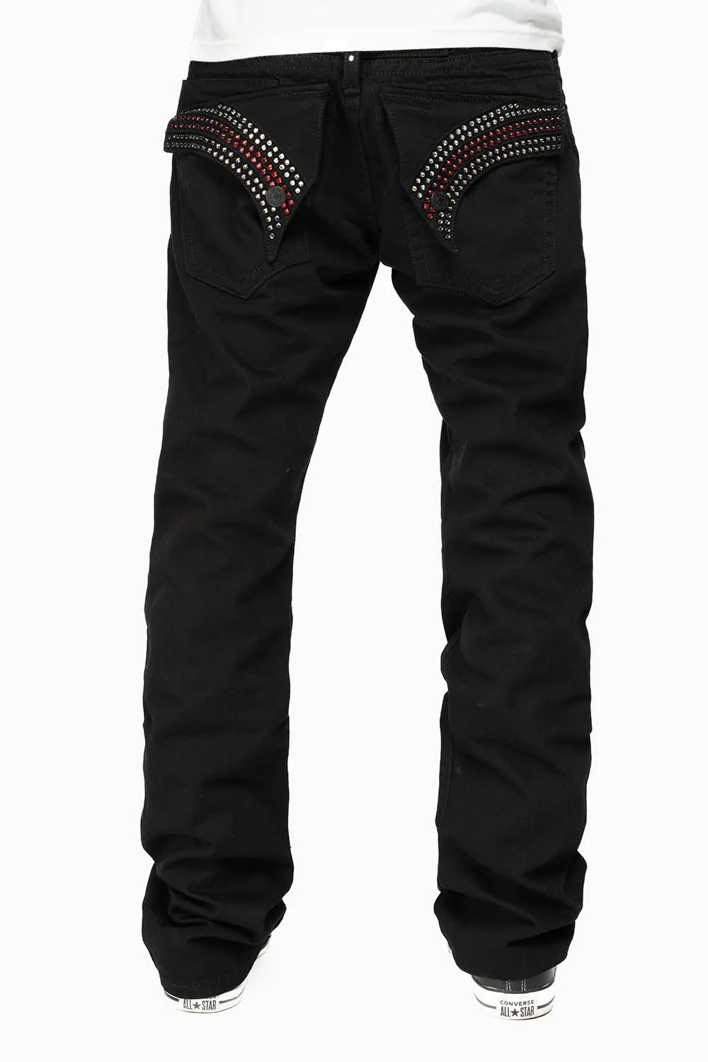 GYPSY STRAIGHT LEG JEANS LIMITED EDITION WITH STAR PATCHES  EMBELLISHED WITH CRYSTALS IN PURE BLACK