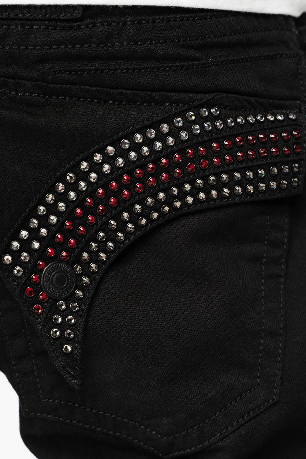 GYPSY STRAIGHT LEG JEANS LIMITED EDITION WITH STAR PATCHES  EMBELLISHED WITH CRYSTALS IN PURE BLACK