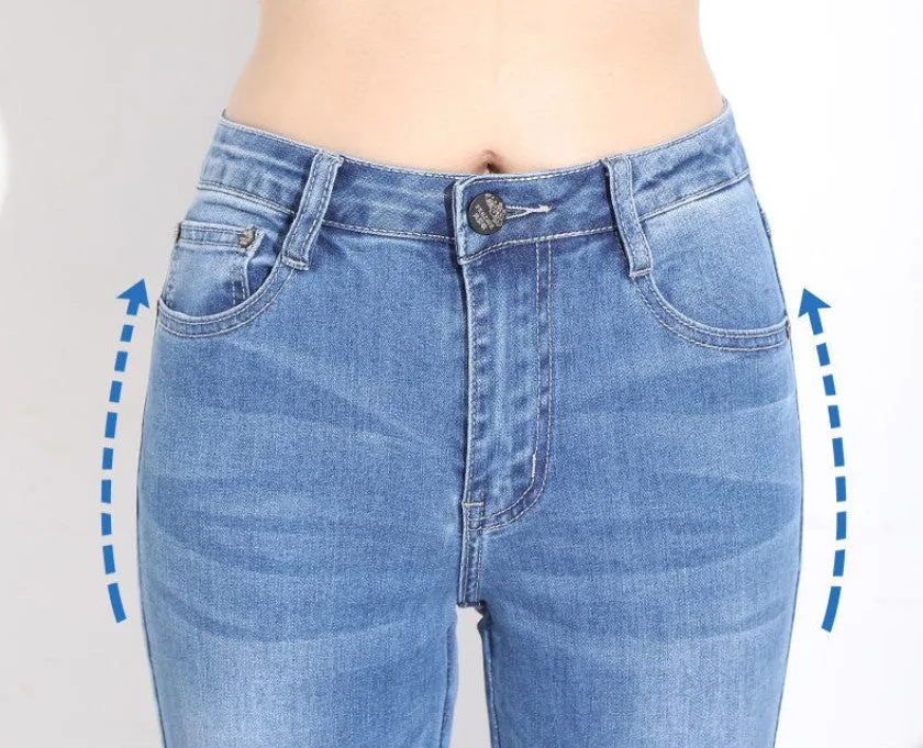 HAPPY- 000007 - B  High Waist Nine-point Floral Embroidery Flare Leg Jeans
