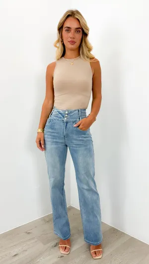 HARLEM STRETCH WIDE LEG JEAN - LIGHT BLUE