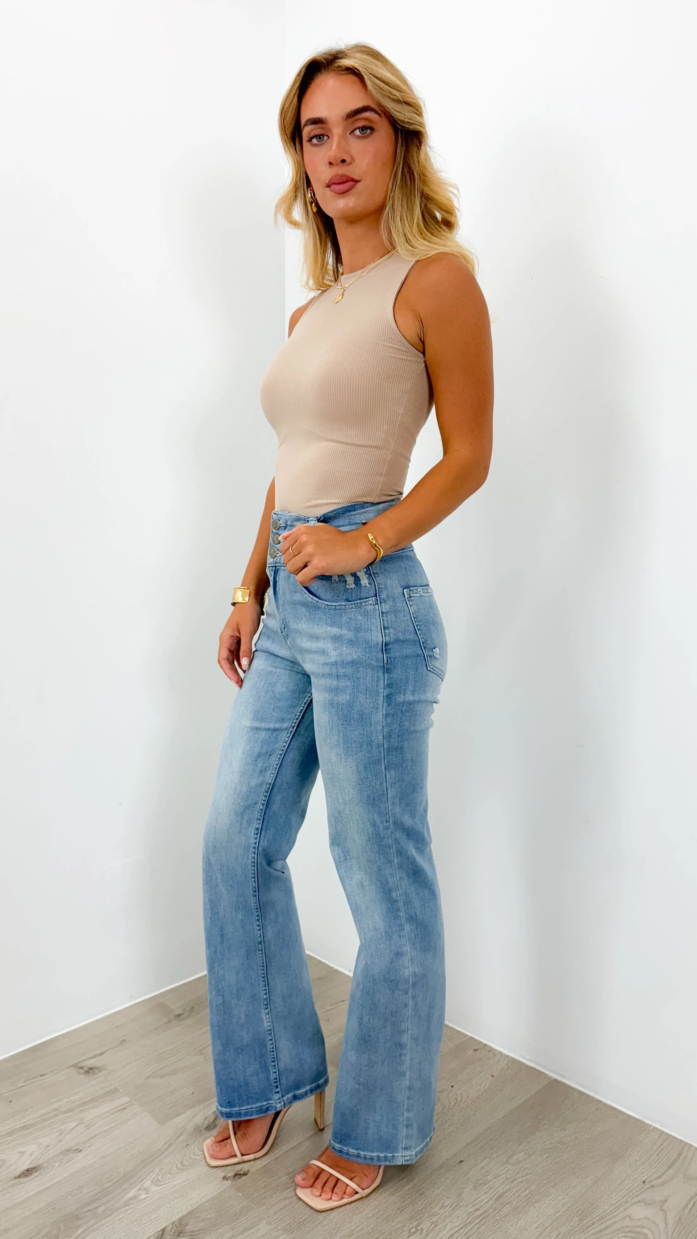 HARLEM STRETCH WIDE LEG JEAN - LIGHT BLUE