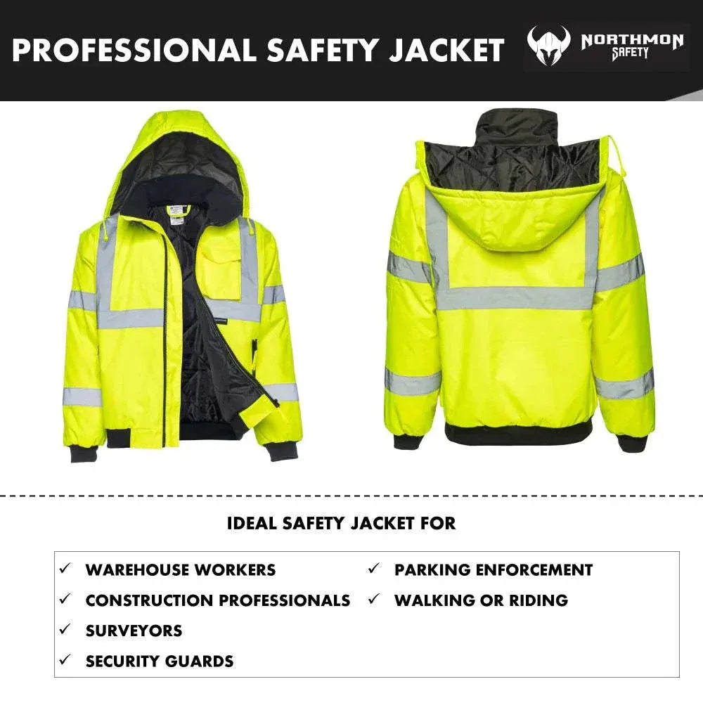 Hi Vis Waterproof Winter Bomber Jacket - ANSI Class 3 - Safety Yellow