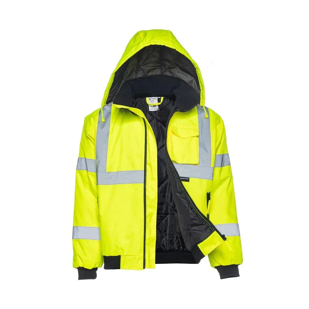 Hi Vis Waterproof Winter Bomber Jacket - ANSI Class 3 - Safety Yellow