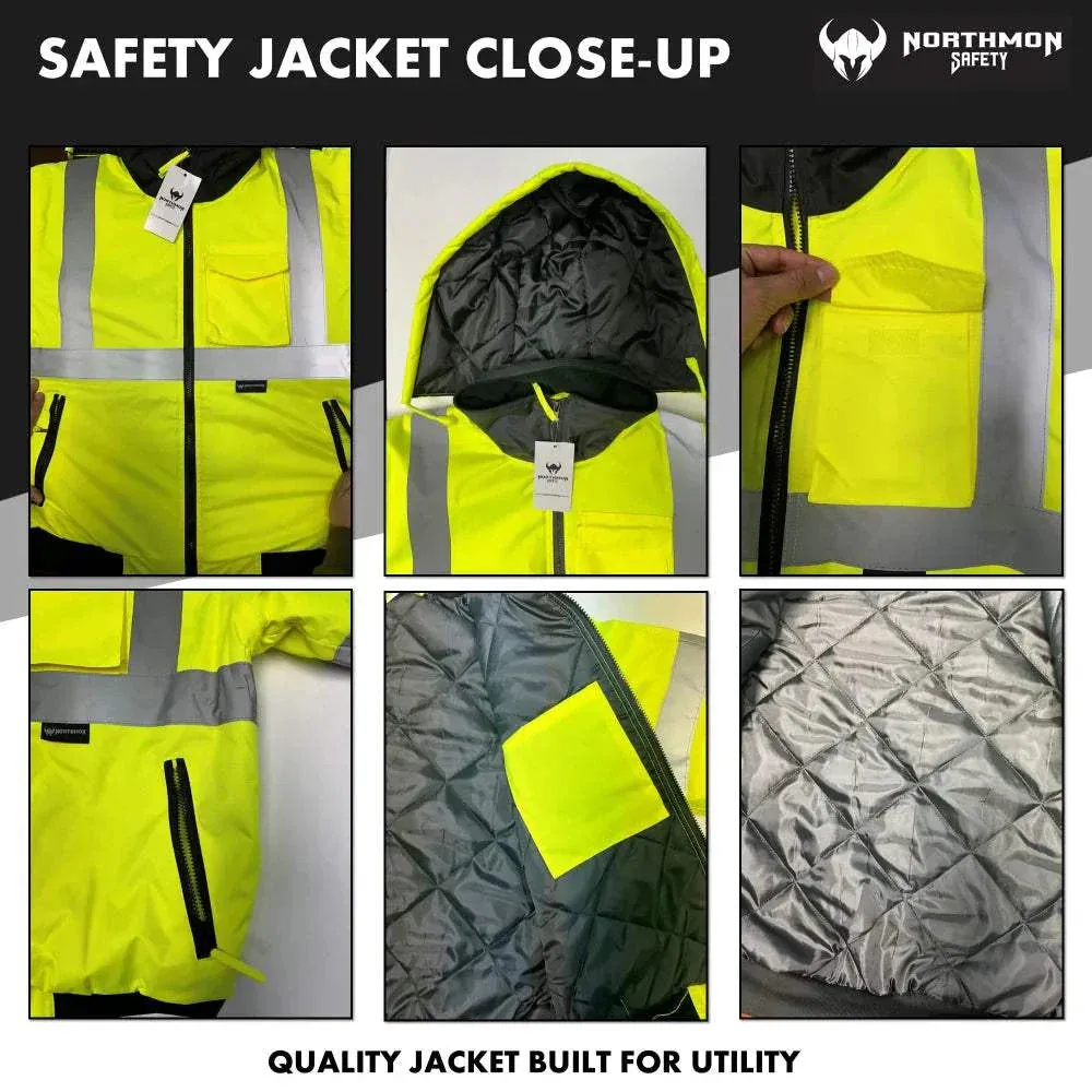 Hi Vis Waterproof Winter Bomber Jacket - ANSI Class 3 - Safety Yellow