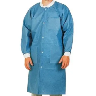 High Performance SMS Disposable Blue Lab Coat With Knit Cuffs and Collar - Pack of 10