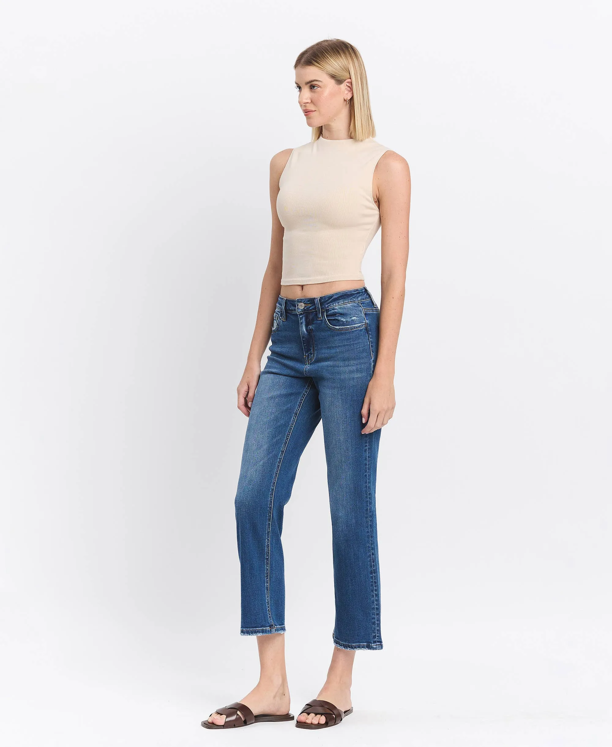 High Rise Ankle Straight Jeans