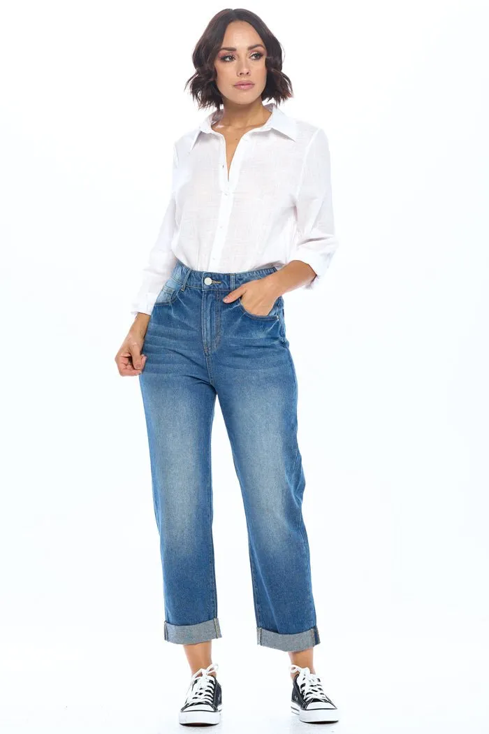 HIGH RISE SOLID MOM JEANS