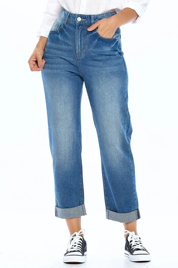 HIGH RISE SOLID MOM JEANS