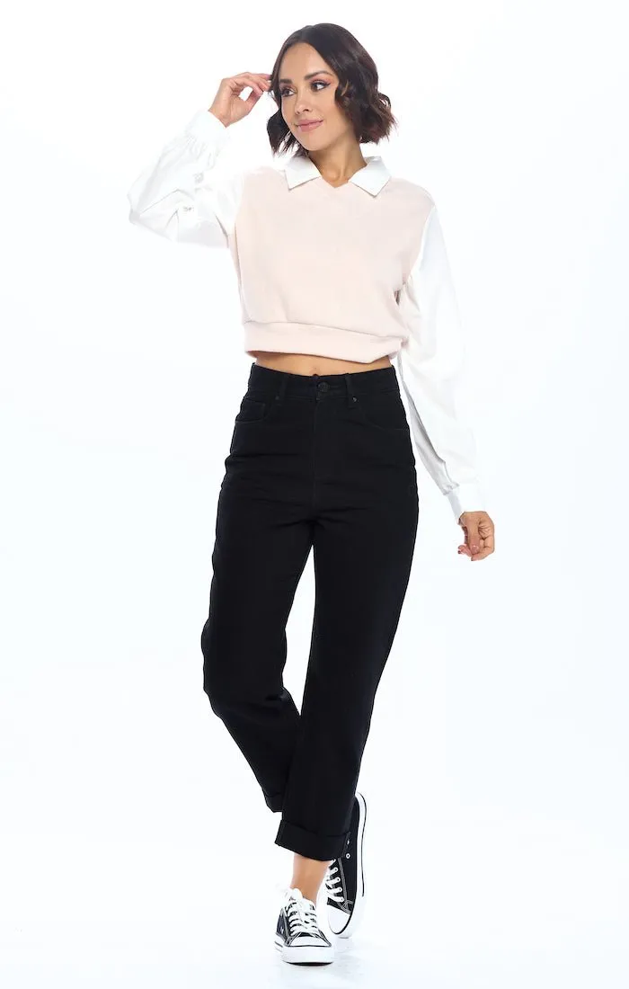 HIGH RISE SOLID MOM JEANS