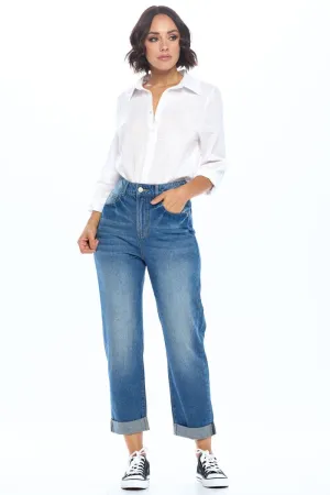HIGH RISE SOLID MOM JEANS