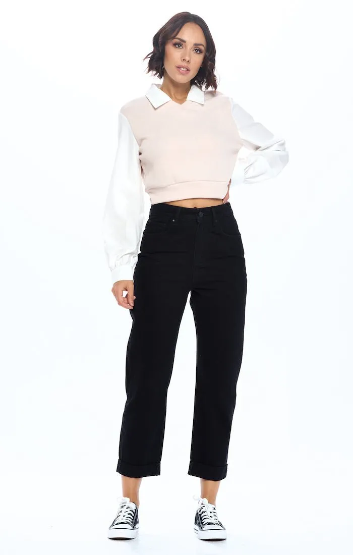 HIGH RISE SOLID MOM JEANS