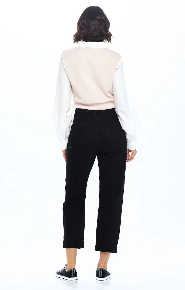 HIGH RISE SOLID MOM JEANS