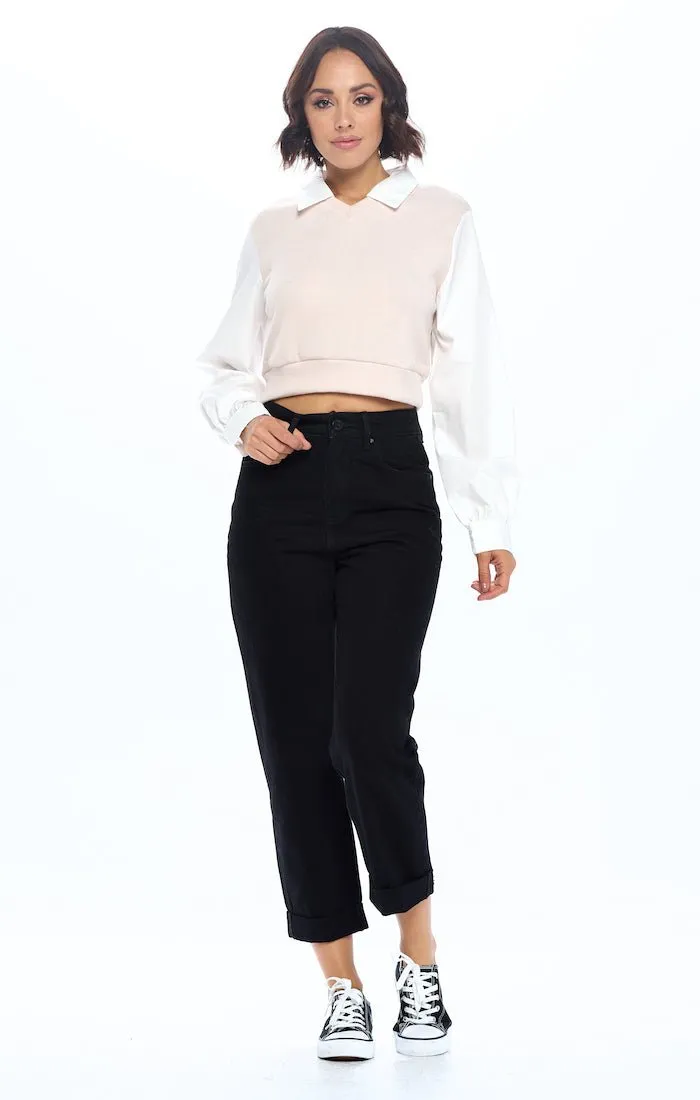 HIGH RISE SOLID MOM JEANS