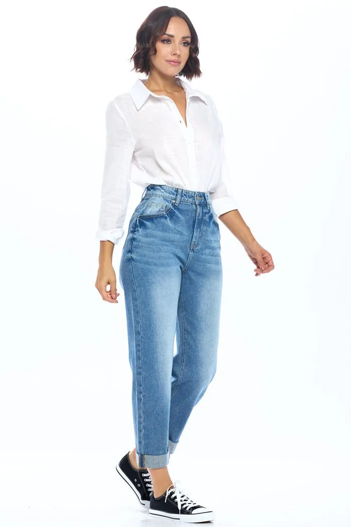 HIGH RISE SOLID MOM JEANS