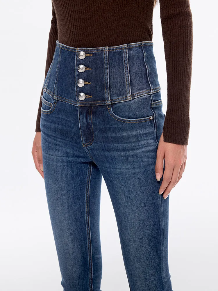 High Waisted Cashmere-Blend Slim Fit Jeans