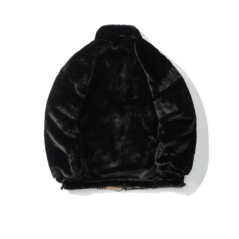 Imitation rabbit plush reversible lamb wool trendy men and women couple clothing cotton coats thickened and warm