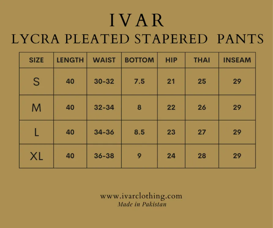 IVAR® Navy Lycra Pleated Stapered Pants