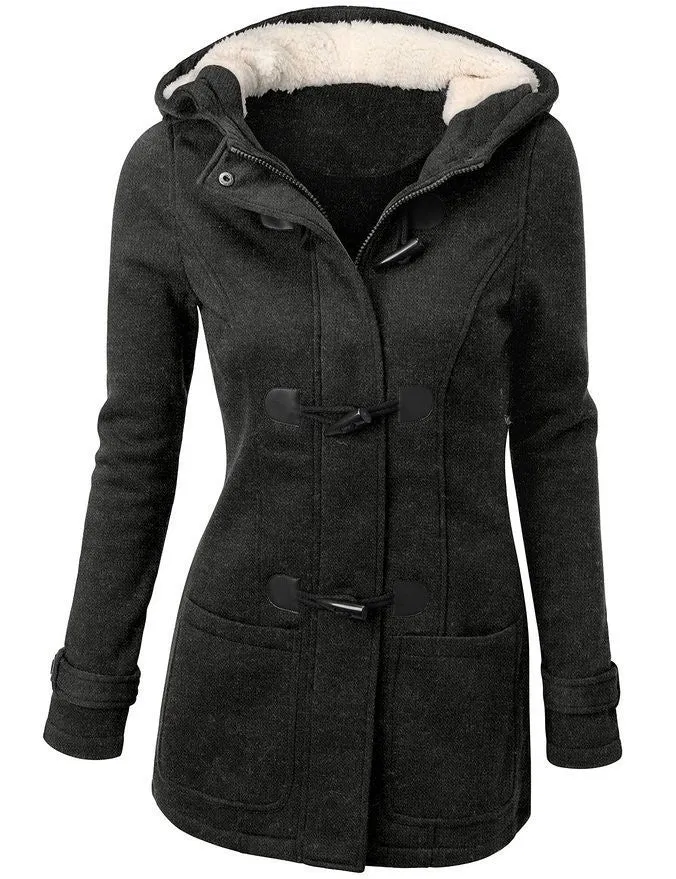 Jacket Women Hooded Coat Fashion Women Parka Horn Button Coats