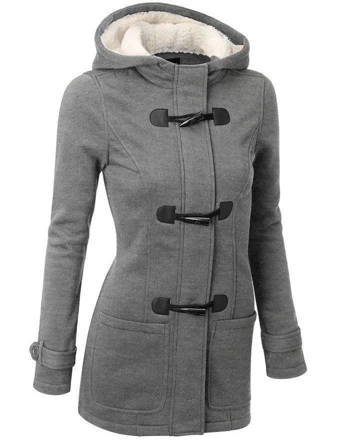 Jacket Women Hooded Coat Fashion Women Parka Horn Button Coats