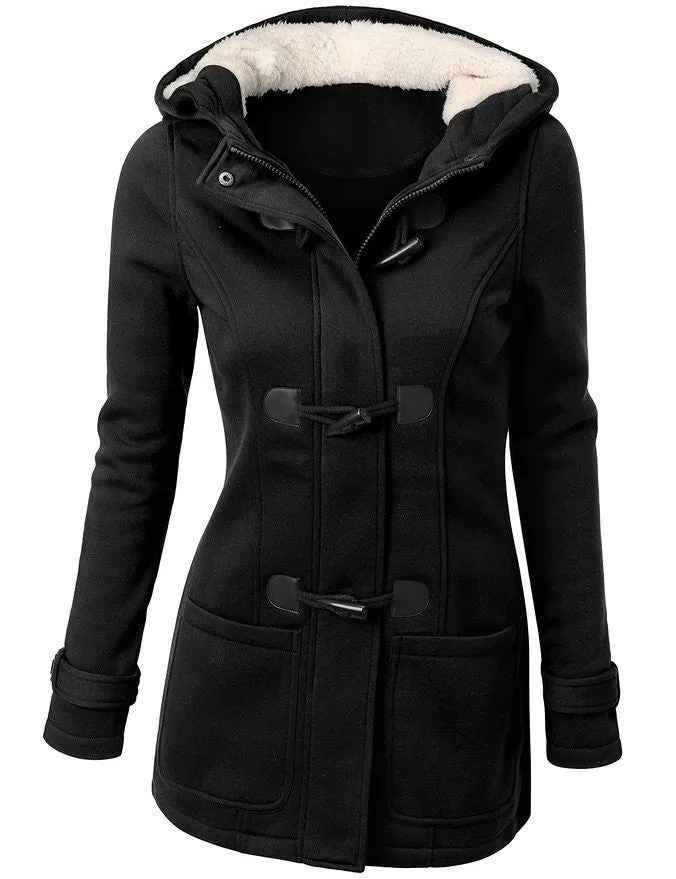 Jacket Women Hooded Coat Fashion Women Parka Horn Button Coats