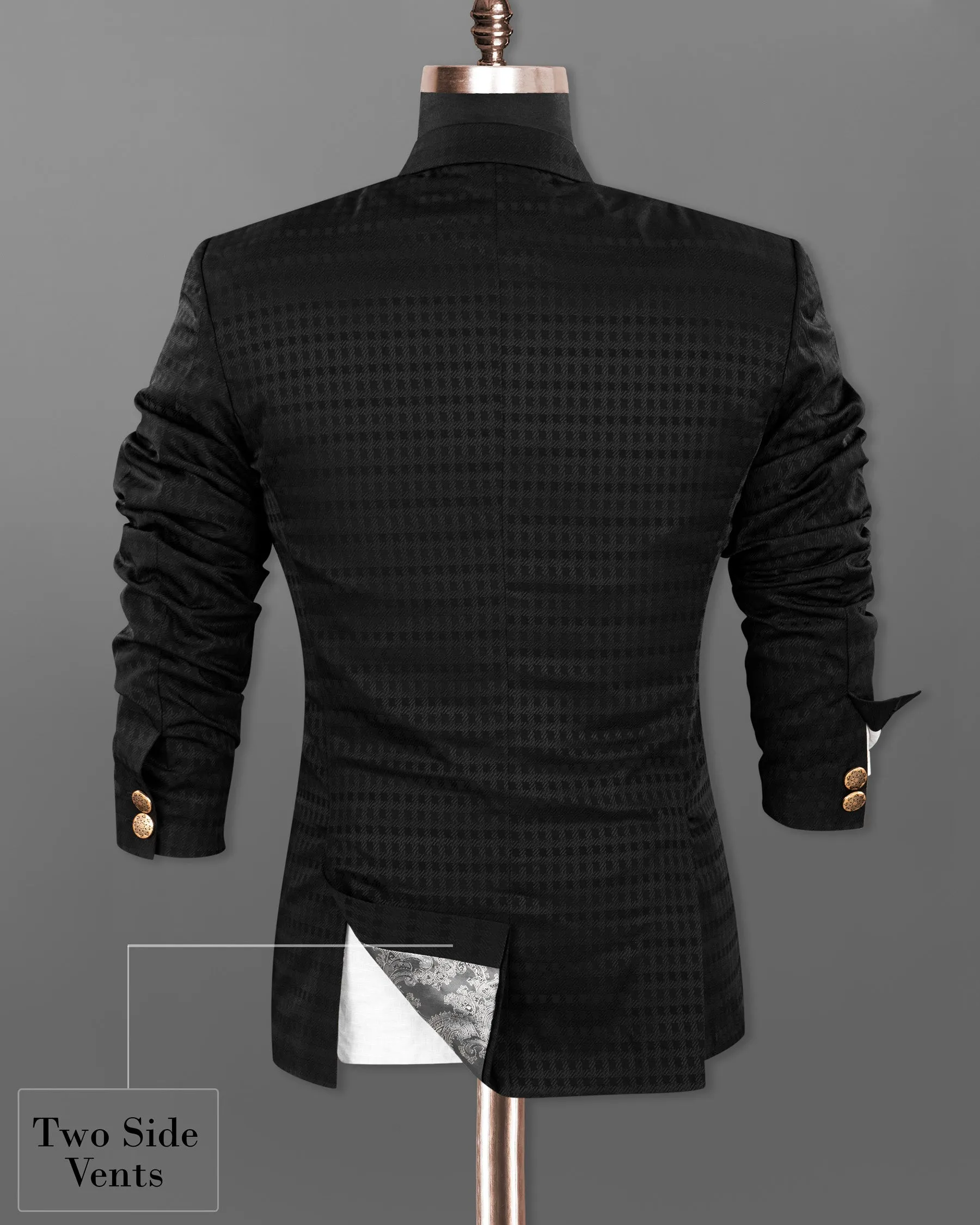 Jade Black Box Patterned Wool Rich Bandhgala/Mandarin Blazer