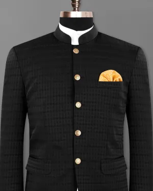 Jade Black Box Patterned Wool Rich Bandhgala/Mandarin Blazer