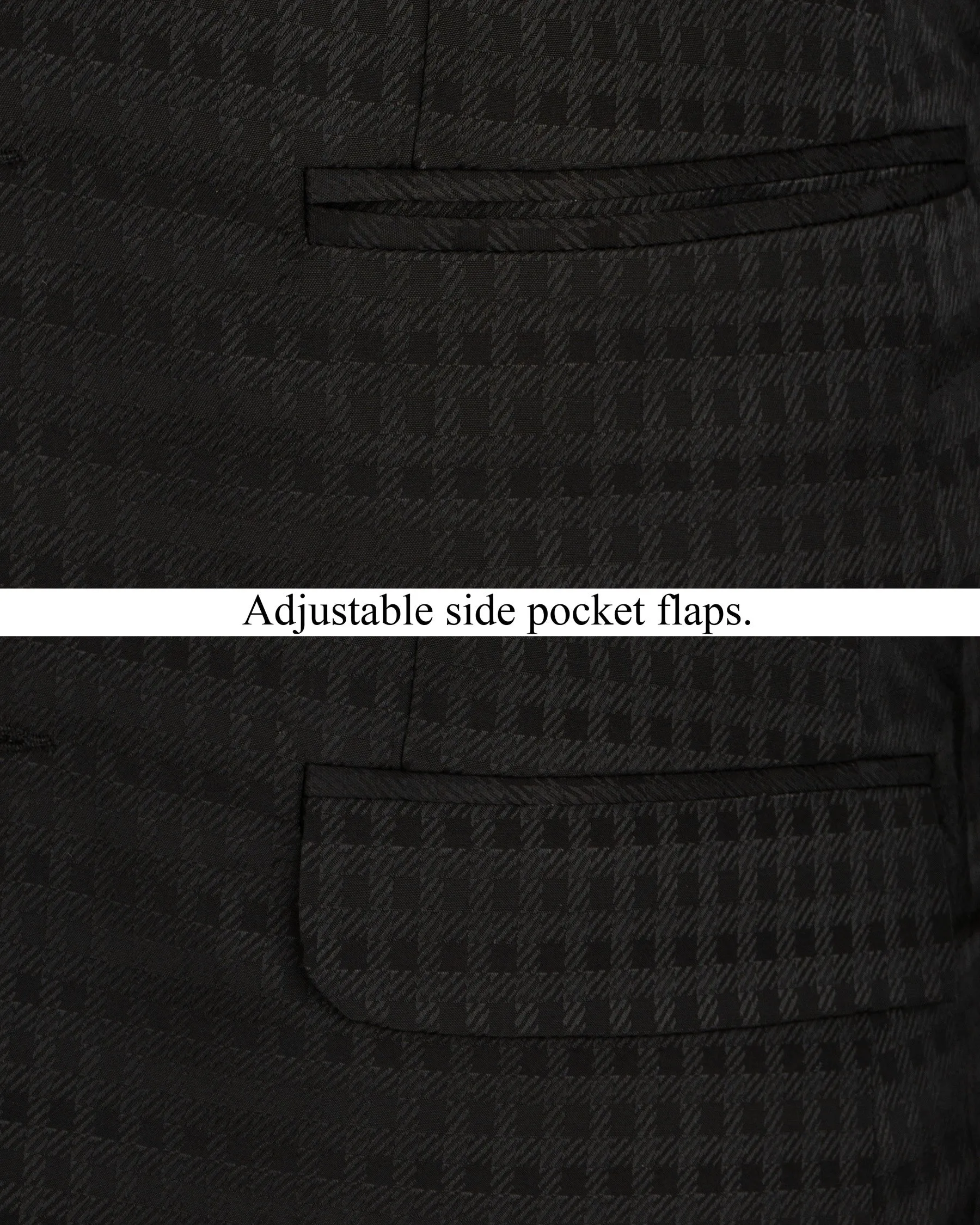Jade Black Box Patterned Wool Rich Bandhgala/Mandarin Blazer