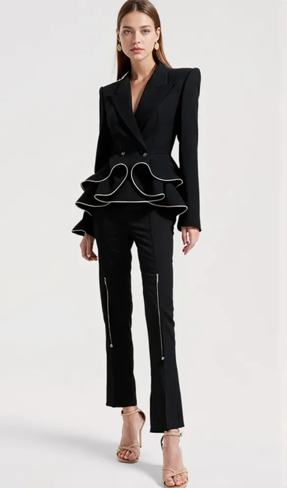 JAMIE ZIPPED PEPLUM DOUBLE-BREASTED BLAZER SET