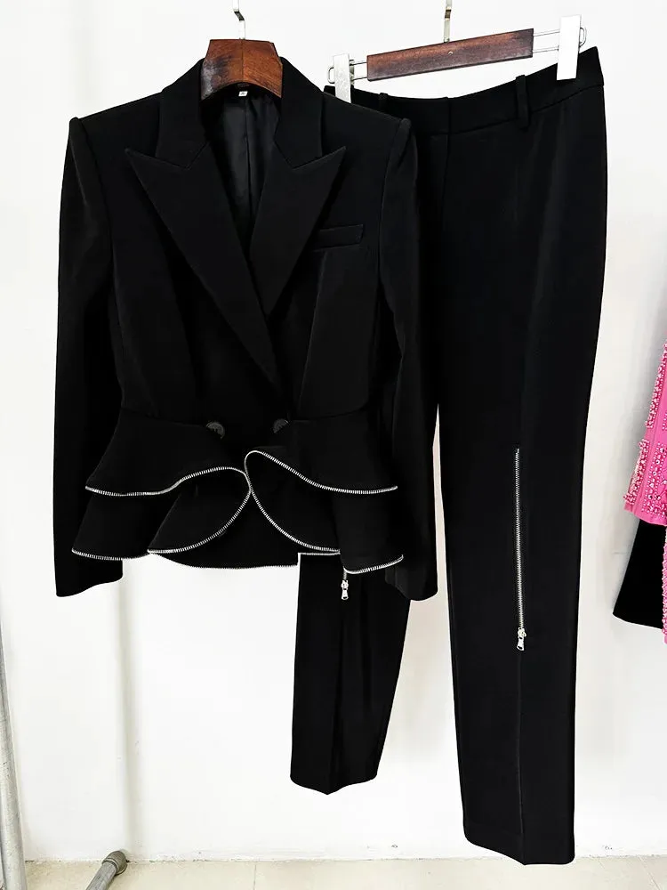 JAMIE ZIPPED PEPLUM DOUBLE-BREASTED BLAZER SET