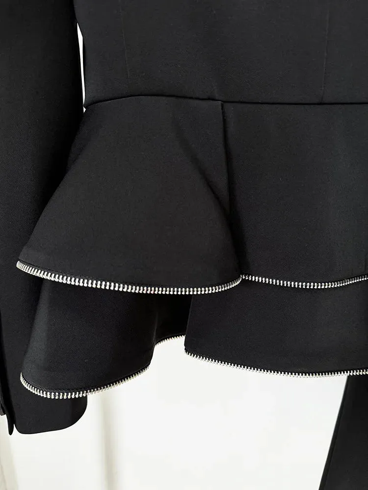 JAMIE ZIPPED PEPLUM DOUBLE-BREASTED BLAZER SET