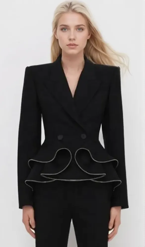 JAMIE ZIPPED PEPLUM DOUBLE-BREASTED BLAZER SET