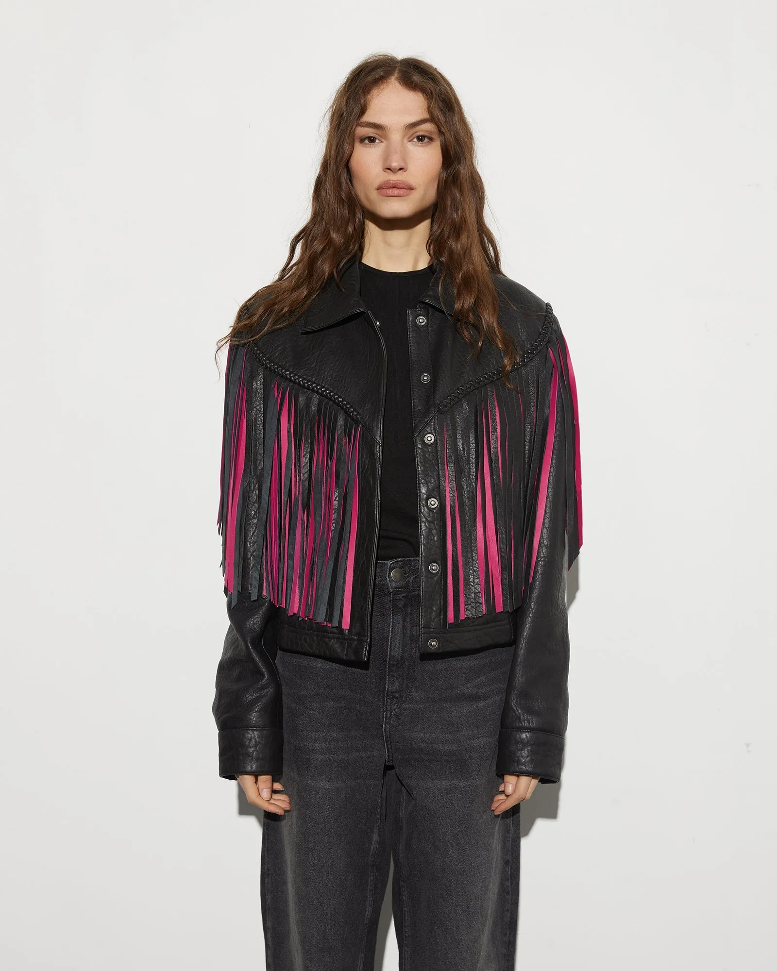Janez Leather Fringe Jacket | Black