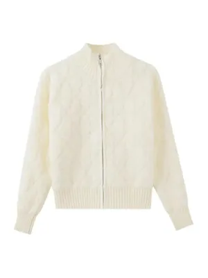 JazzHer White Turtleneck Slim Elegant Zipper Sweaters Korean Chic Simple Y2k Aesthetic Women's Coats Fashion All Match Knitted Cardigans