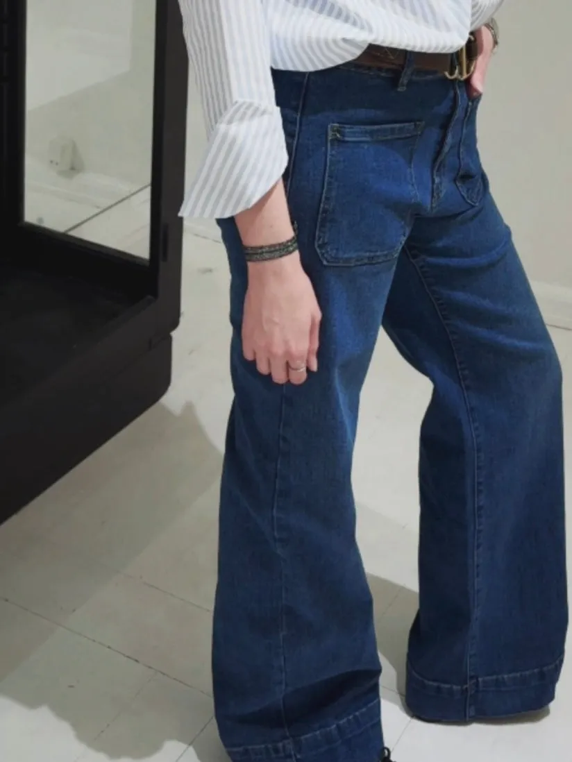 JEANS WITH FRONT POCKETS - DENIM DARK BLUE