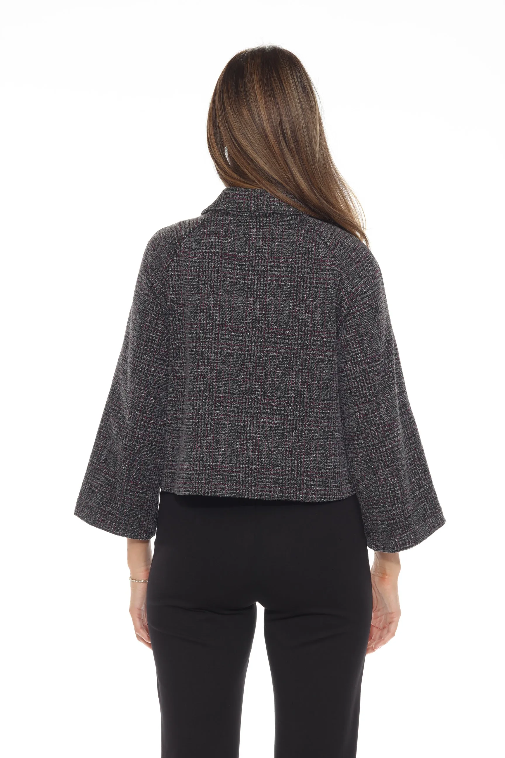 Joseph Ribkoff Black/Multi Plaid Jacquard Knit Boxy Jacket 243241