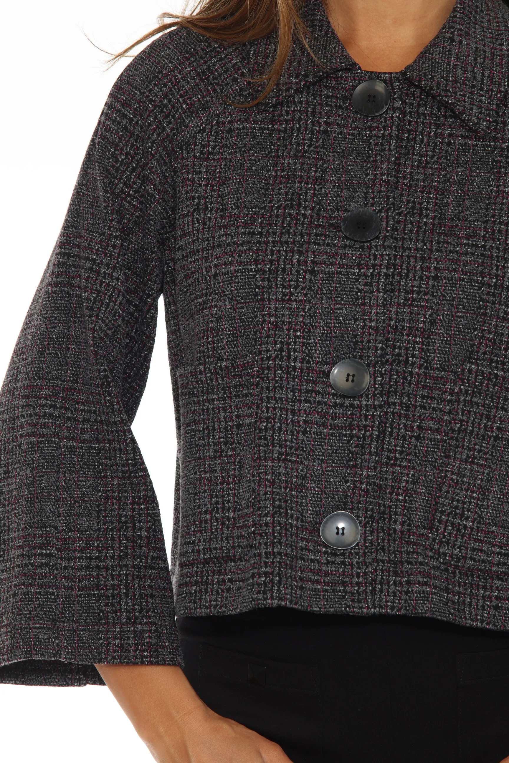 Joseph Ribkoff Black/Multi Plaid Jacquard Knit Boxy Jacket 243241