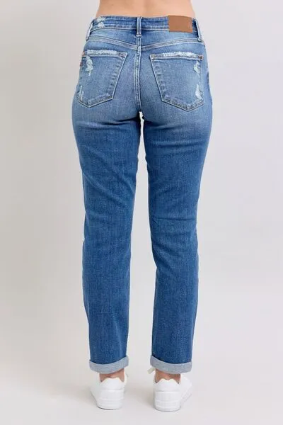 Judy Blue Button Fly Distressed Jeans with Pockets Plus Size