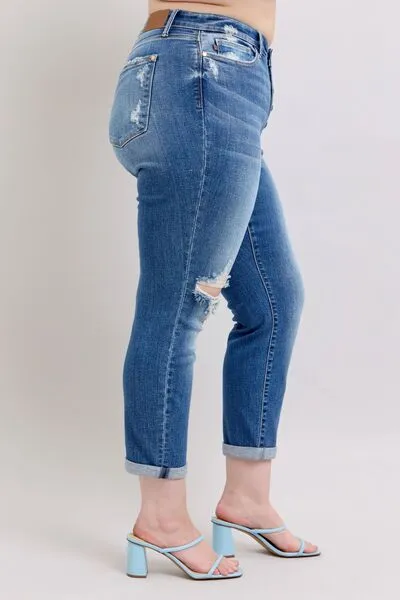 Judy Blue Button Fly Distressed Jeans with Pockets Plus Size