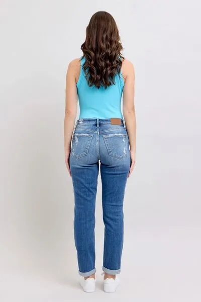 Judy Blue Button Fly Distressed Jeans with Pockets Plus Size