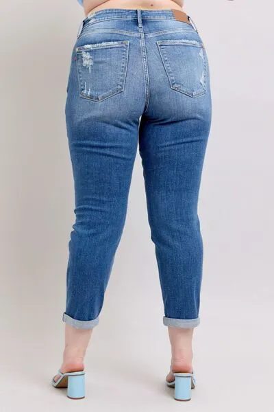 Judy Blue Button Fly Distressed Jeans with Pockets Plus Size