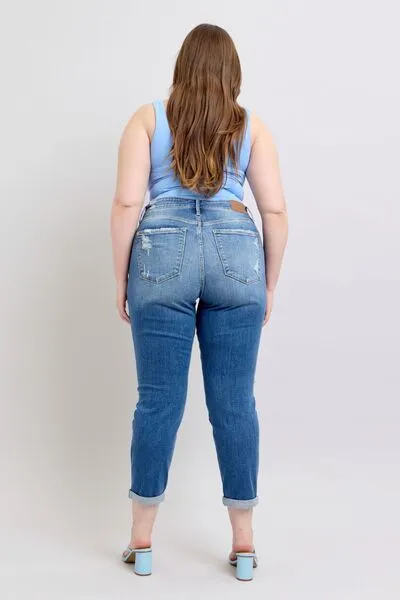 Judy Blue Button Fly Distressed Jeans with Pockets Plus Size
