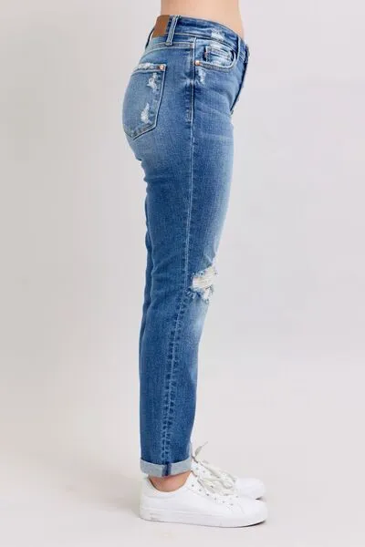 Judy Blue Button Fly Distressed Jeans with Pockets Plus Size
