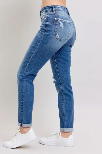 Judy Blue Button Fly Distressed Jeans with Pockets Plus Size
