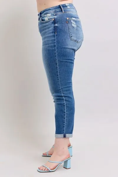 Judy Blue Button Fly Distressed Jeans with Pockets Plus Size