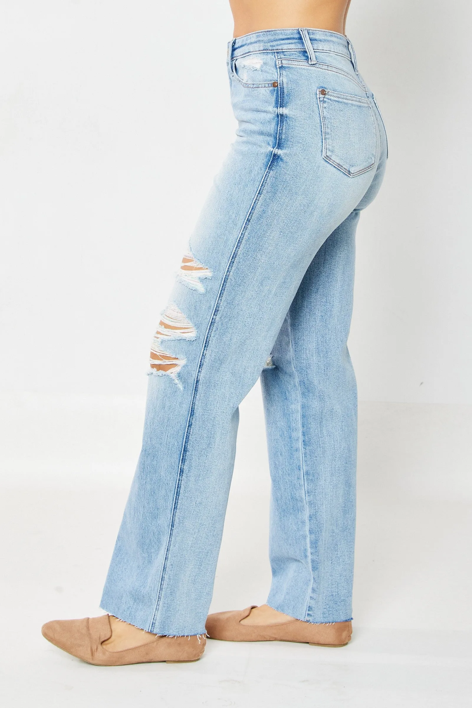 Judy Blue High Waist Rigid Magic 90's Destroy Straight - Curvy