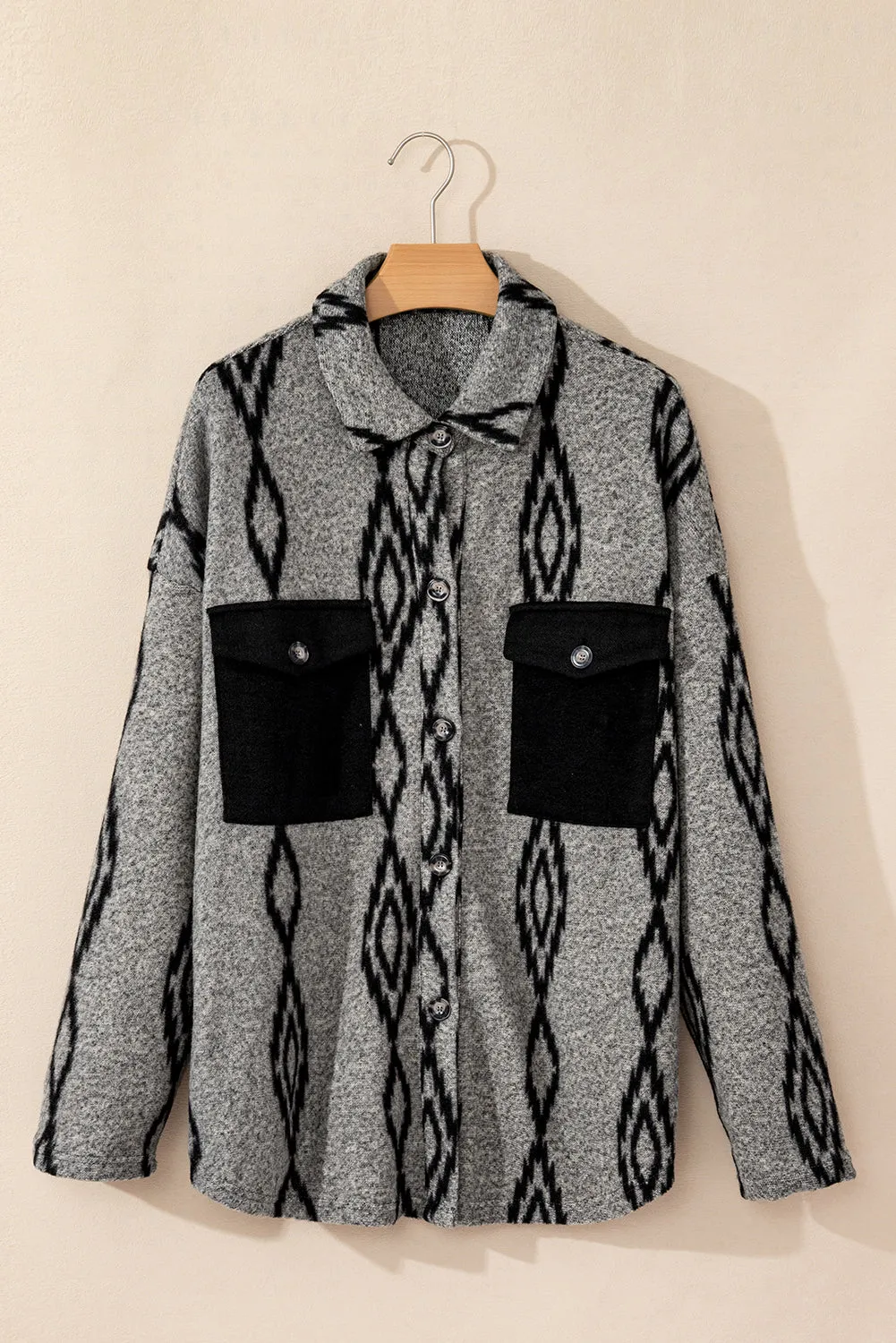 KaleaBoutique Aztec Contrast Chest Pockets Loose Shacket