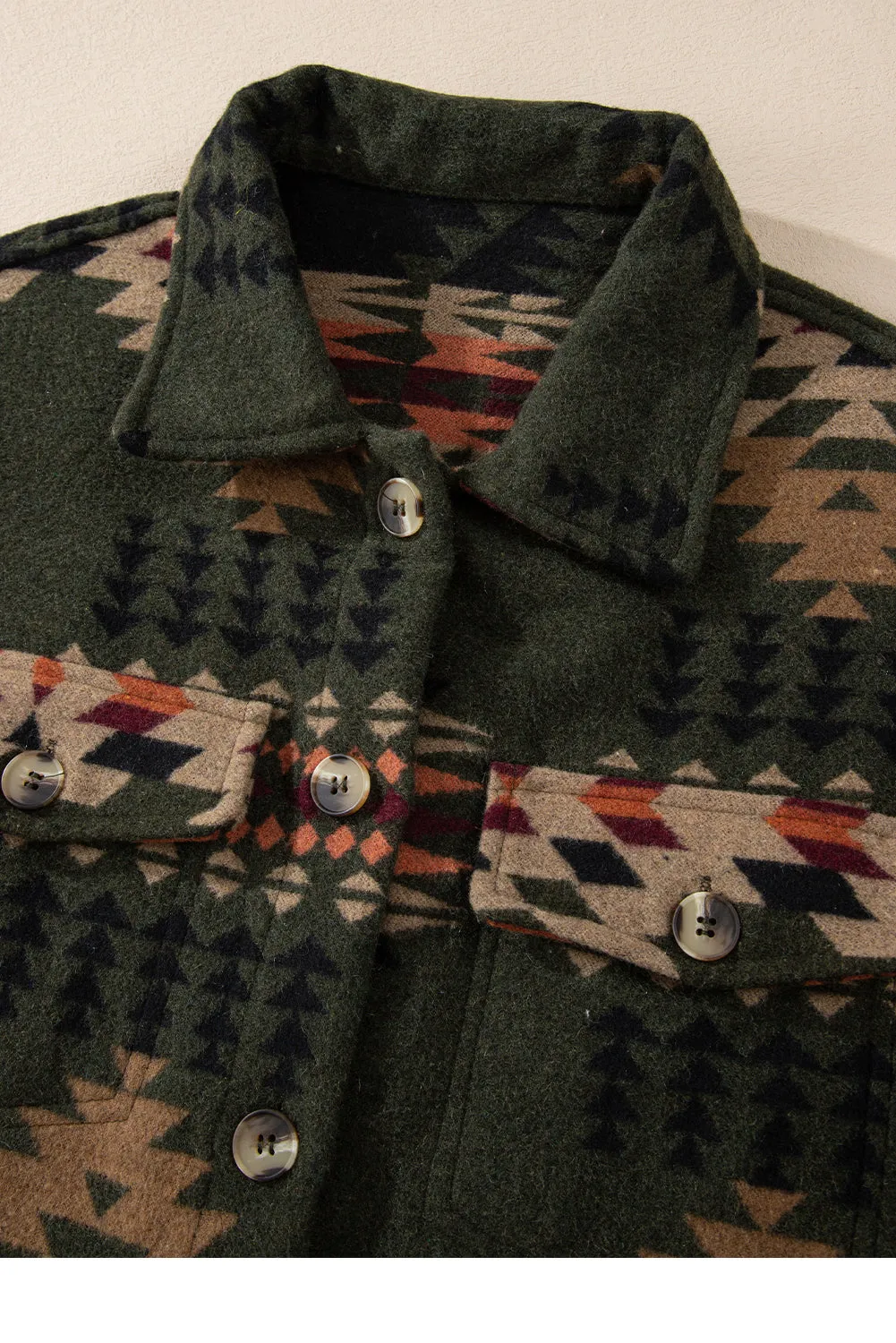 KaleaBoutique Aztec Print Flap Pockets Long Sleeve Shacket