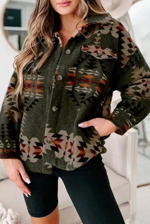 KaleaBoutique Aztec Print Flap Pockets Long Sleeve Shacket