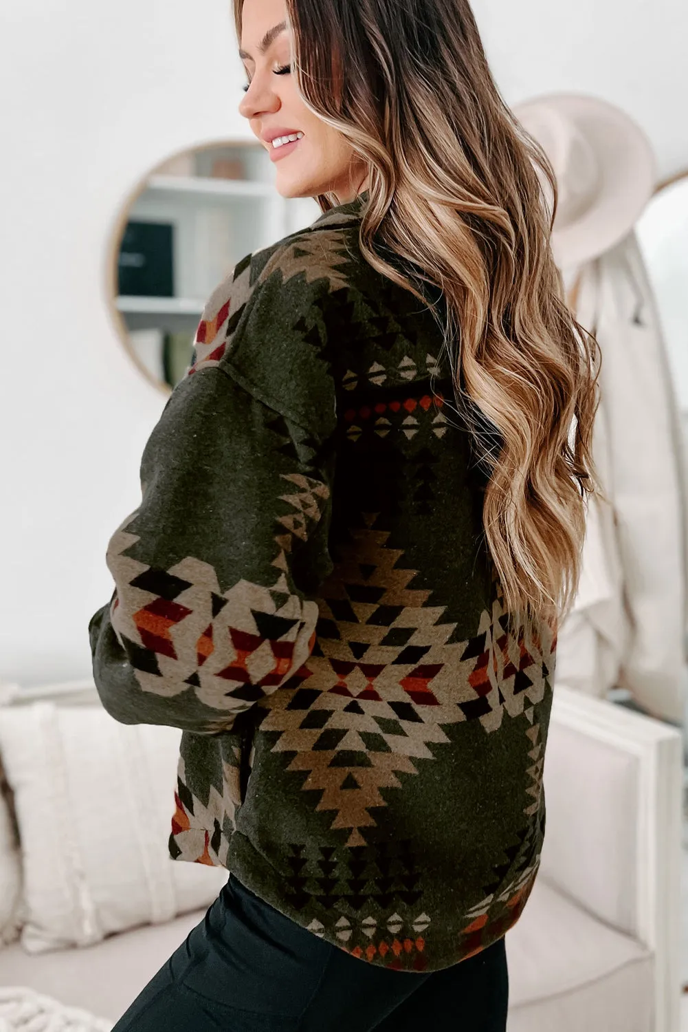 KaleaBoutique Aztec Print Flap Pockets Long Sleeve Shacket